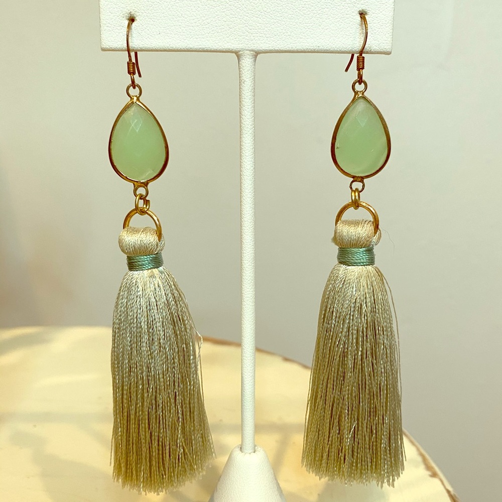 Save Green Silk Tassel Earrings